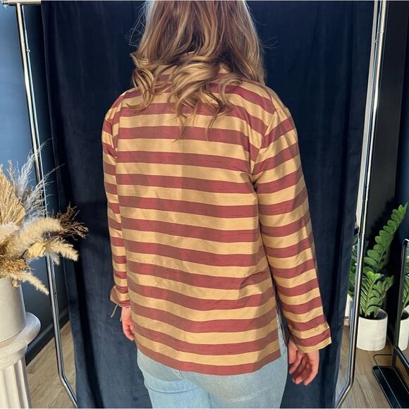 Striped Silk Long Sleeve Dress Jacket, Stephanie Chaus, Size Medium - Picture 7 of 7